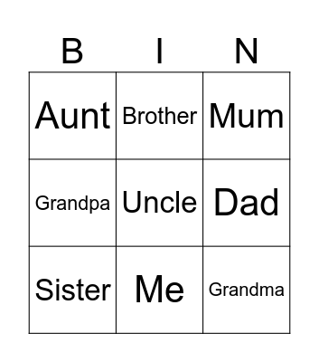 Family Bingo Card