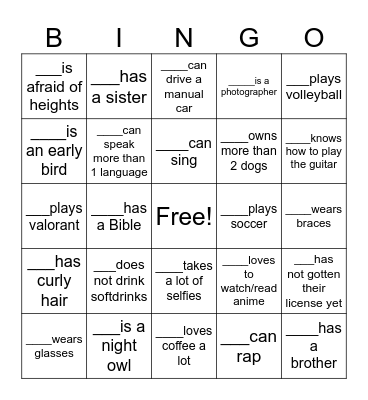 Get to Know Bingo Card