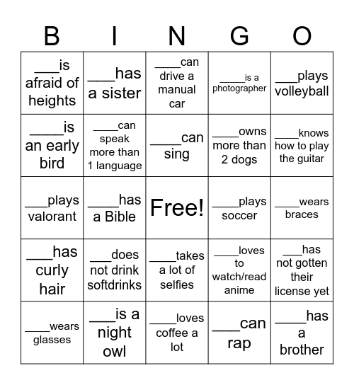 Get to Know Bingo Card