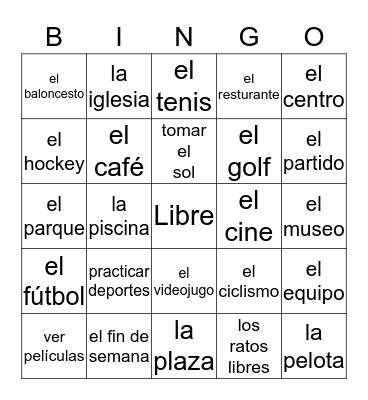 Spanish Bingo Card