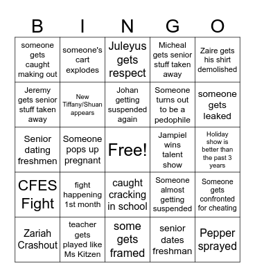 Senior year bingo Card