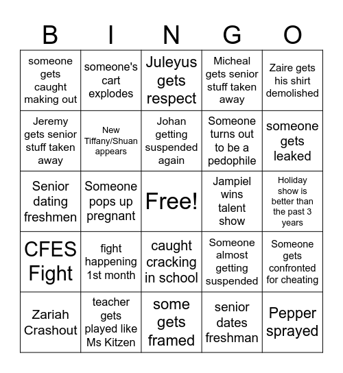 Senior year bingo Card