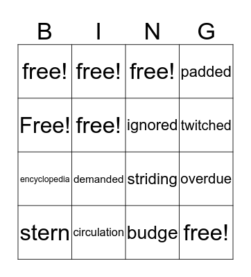 Vocabulary  Bingo Card