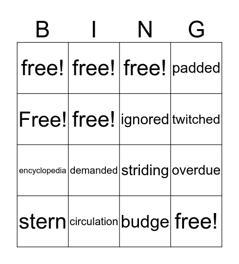 Vocabulary  Bingo Card