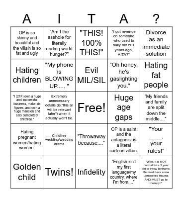 AITA? Bingo Card