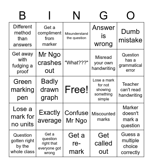 Advanced marks bingo Card