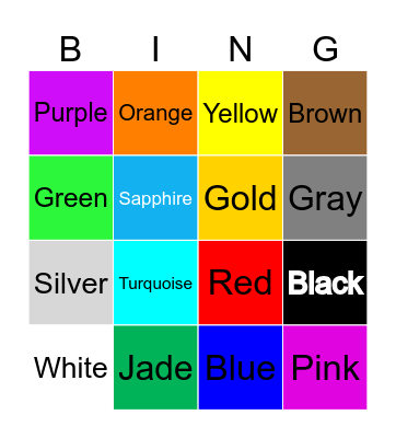 Colors Bingo Card