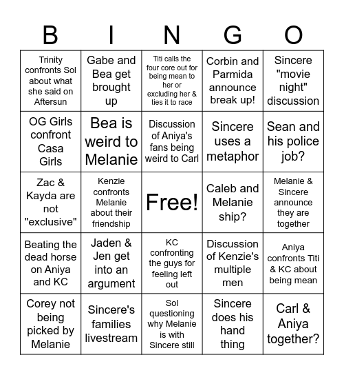 Love Island Reunion BINGO Card