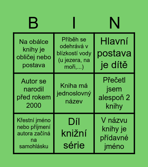 Bingo 2026/2027 - občasný čtenář Bingo Card