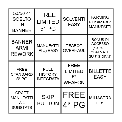 Genshin 7.1 Livestream Bingo Card