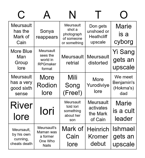 Canto 10 predictions Bingo Card