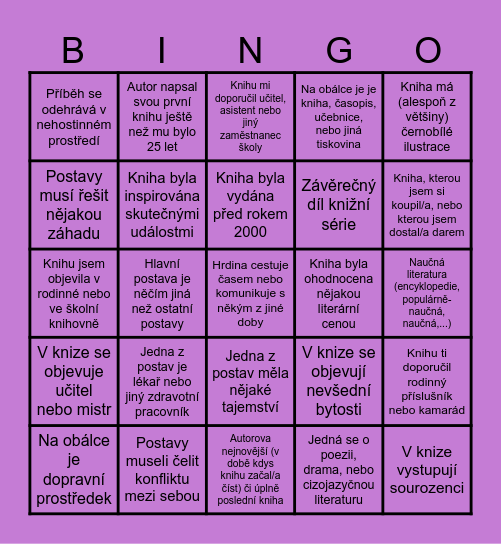 BINGO 2026/2027 - vášnivý čtenář Bingo Card
