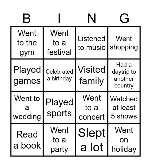 Summerbreak Bingo Card