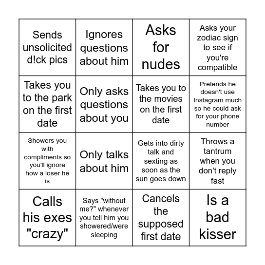 Dating is a nightmare Bingo Card