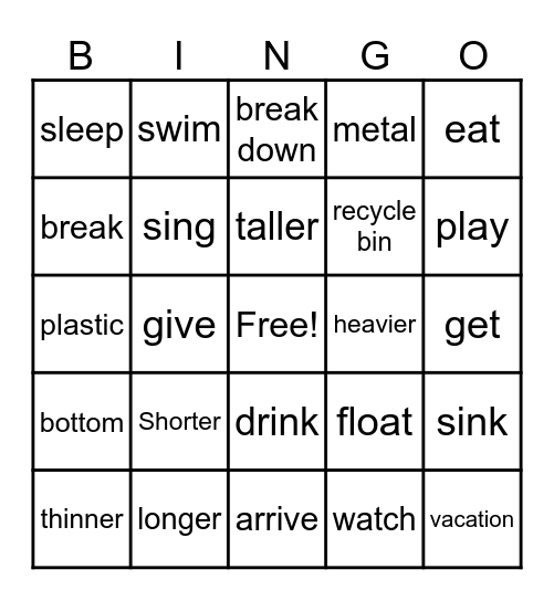 Welcome Back Bingo Card