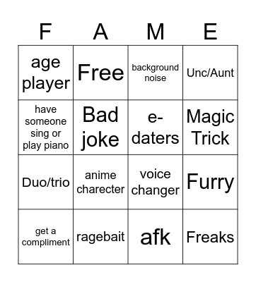 Untitled Bingo Card