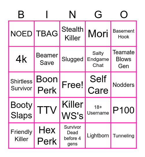 DBD Bingo Card