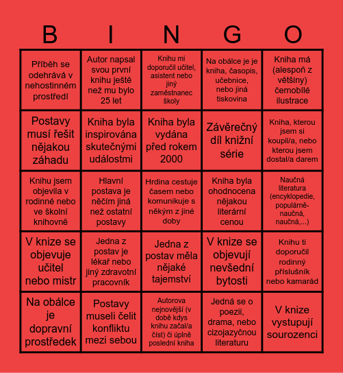 BINGO 2026/2027 - vášnivý čtenář Bingo Card