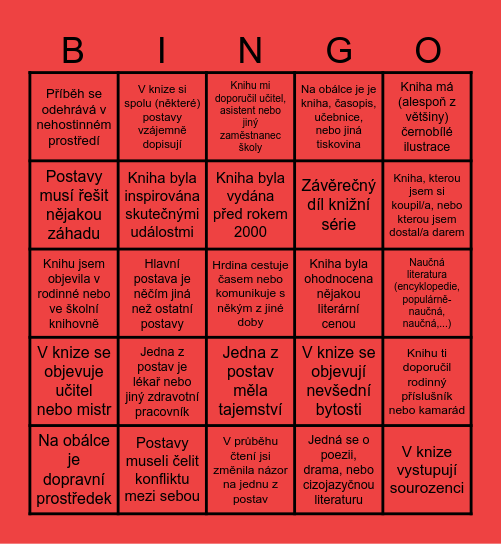BINGO 2026/2027 - vášnivý čtenář Bingo Card