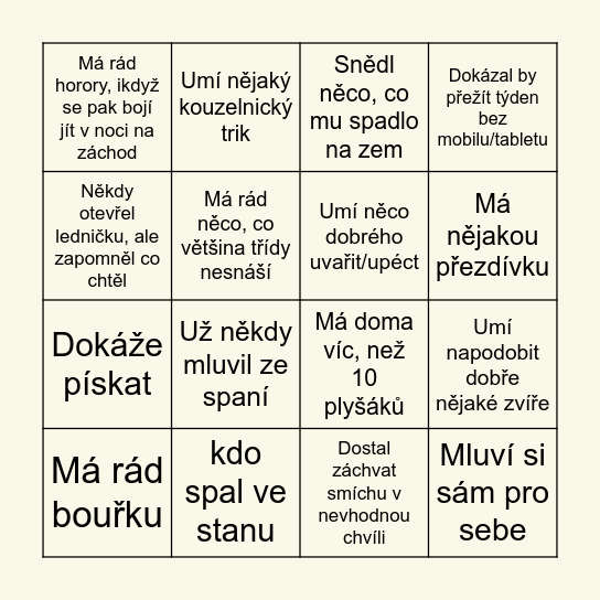 Najdi někoho, kdo... Bingo Card