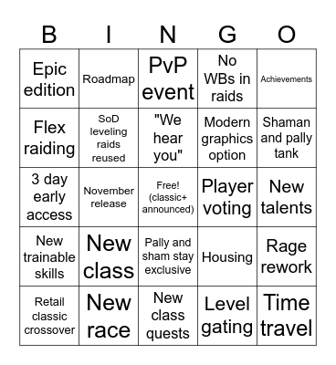 Classic+ bingo Card