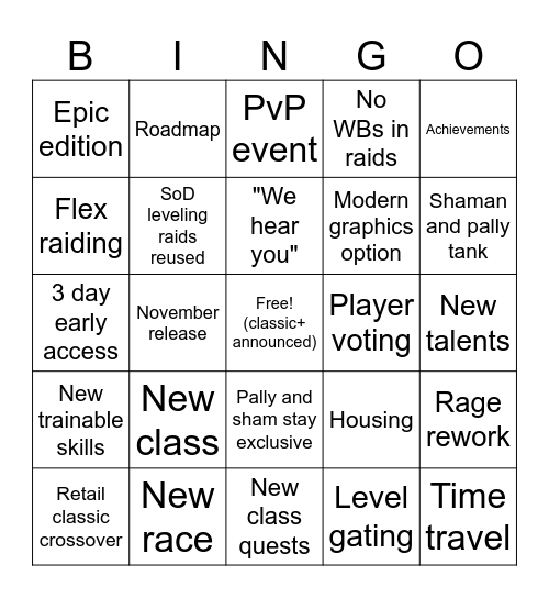 Classic+ bingo Card