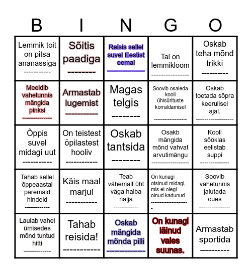 Meie 6 klass Bingo Card