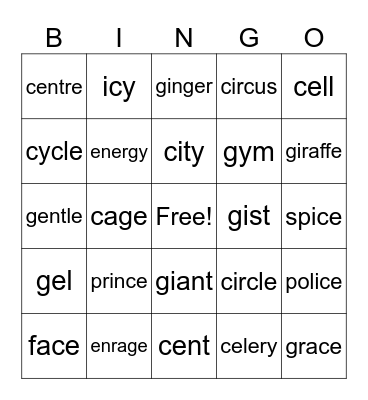Soft C and Soft G Bingo Card