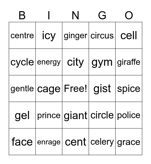 Soft C and Soft G Bingo Card