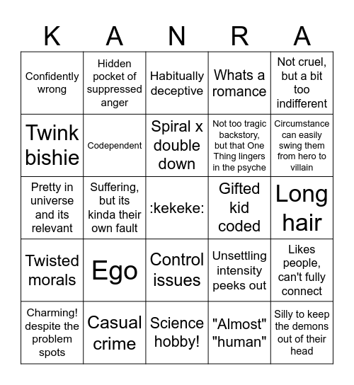 Kanra OC Bingo Card