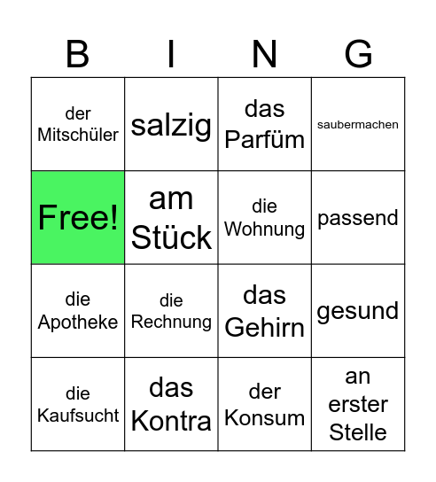 8. Klasse Schulstart Bingo Card