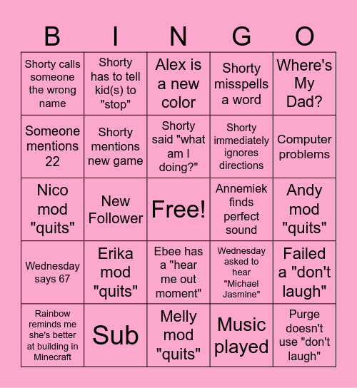 Shorty's Birthday Bingo Card