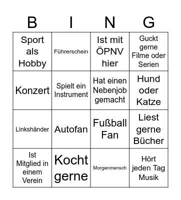 Kennlernbingo Card