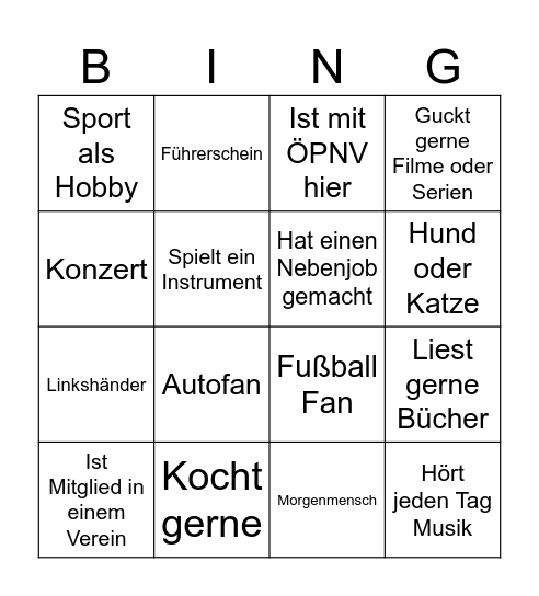 Kennlernbingo Card