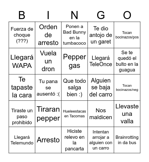 Bingo de protesta Bingo Card