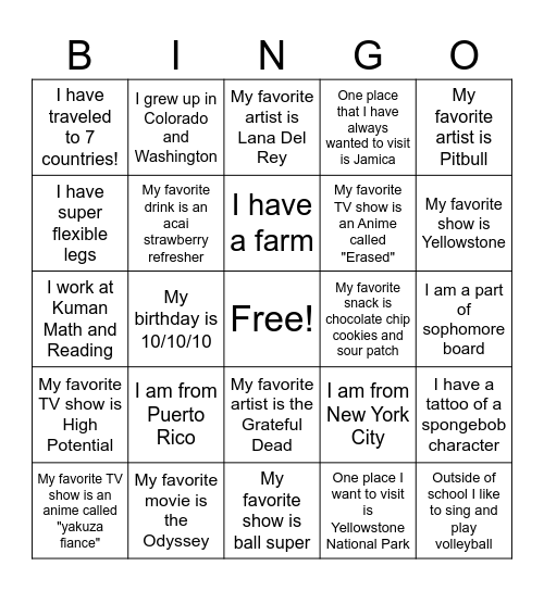 26-27 1A Bingo Cards Bingo Card