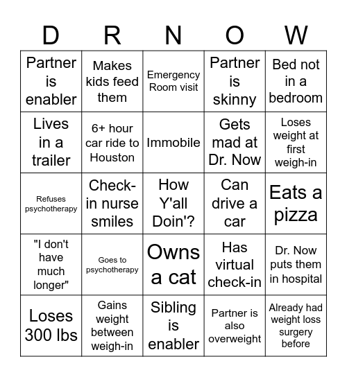 600 LB Life Bingo Card