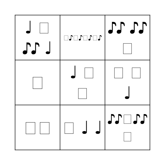 Note Value Bingo Card