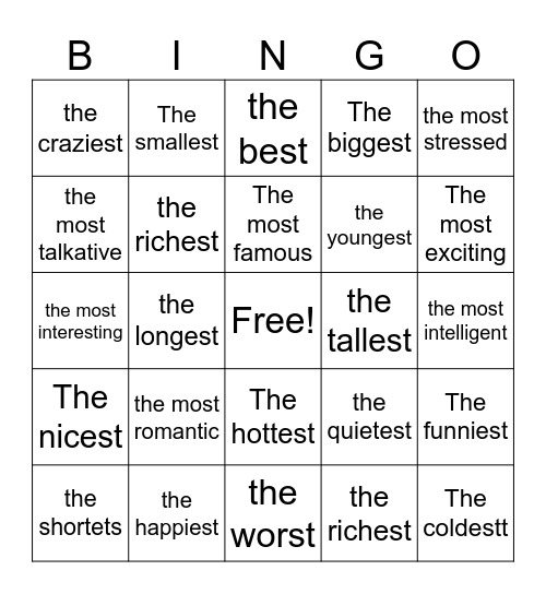 Superlative Bingo Card
