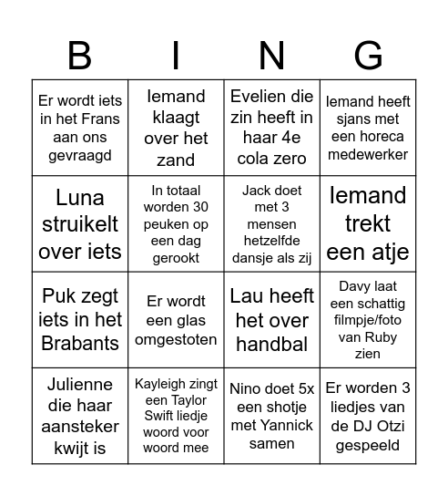 Yannick Bingo Card
