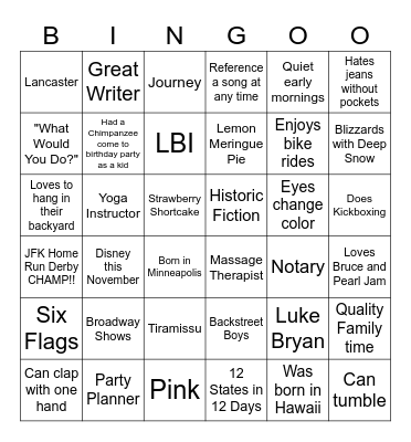 Opening Day Activity 2026 - 2027 Bingo Card