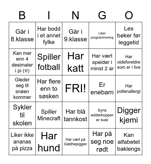 Talentsenterbingo Card