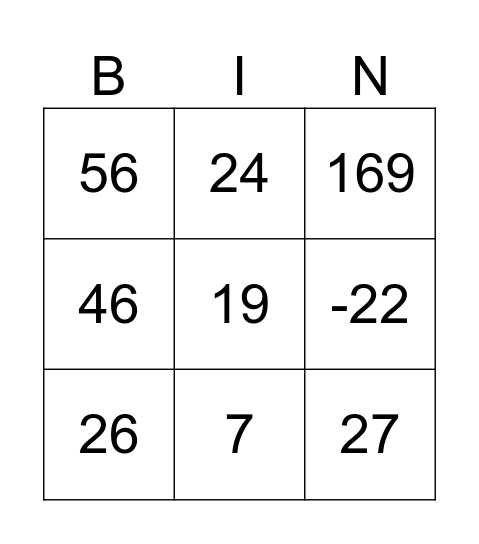 Rekenbingo Card