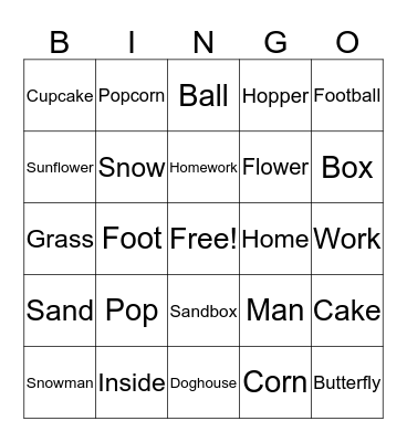 Compound Words Bingo Card