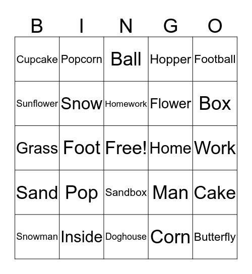 Compound Words Bingo Card