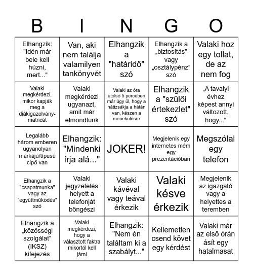 Tanévkezdés Bingo Card