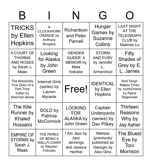 Banned Books Bingo! Bingo Card