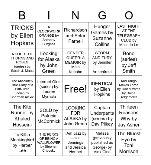 Banned Books Bingo! Bingo Card