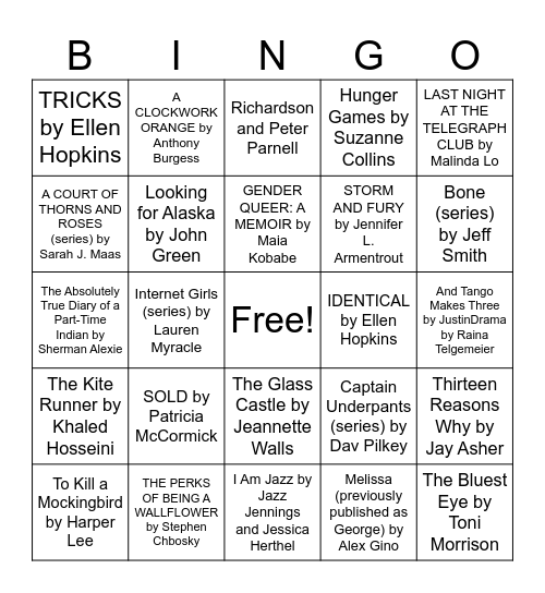 Banned Books Bingo! Bingo Card