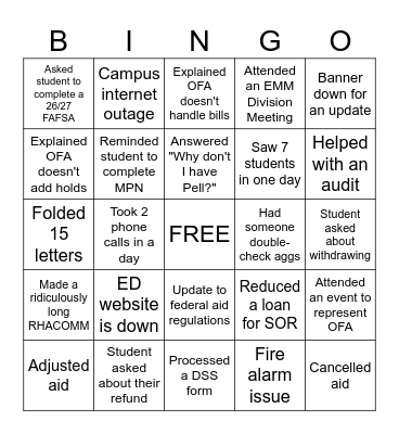 Financial Aid BINGO 26/27 Bingo Card